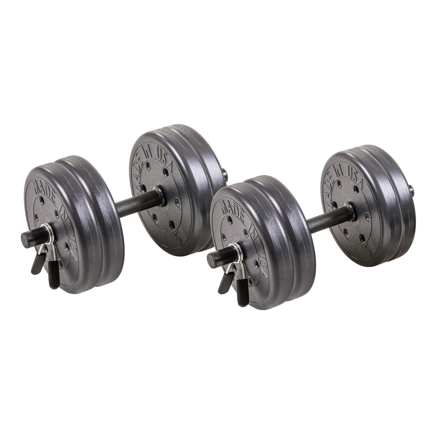 US Weight Adjustable 42LB Dumbbell Set with Spring Clips 14" Knurled Bars – Made in USA Essential Home Gym Equipment for Strength Training