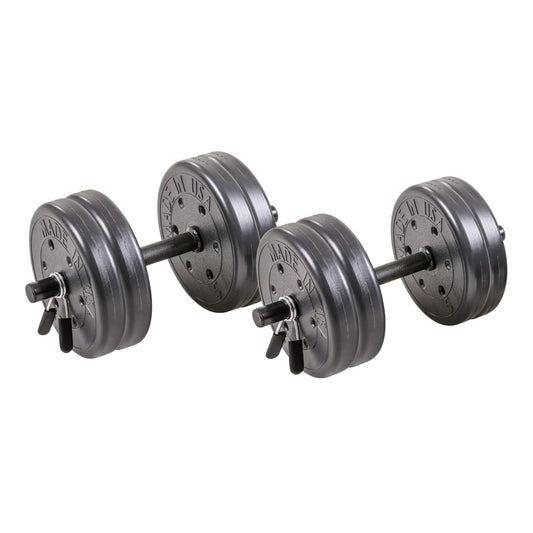 US Weight Adjustable 42LB Dumbbell Set with Spring Clips 14" Knurled Bars – Made in USA Essential Home Gym Equipment for Strength Training